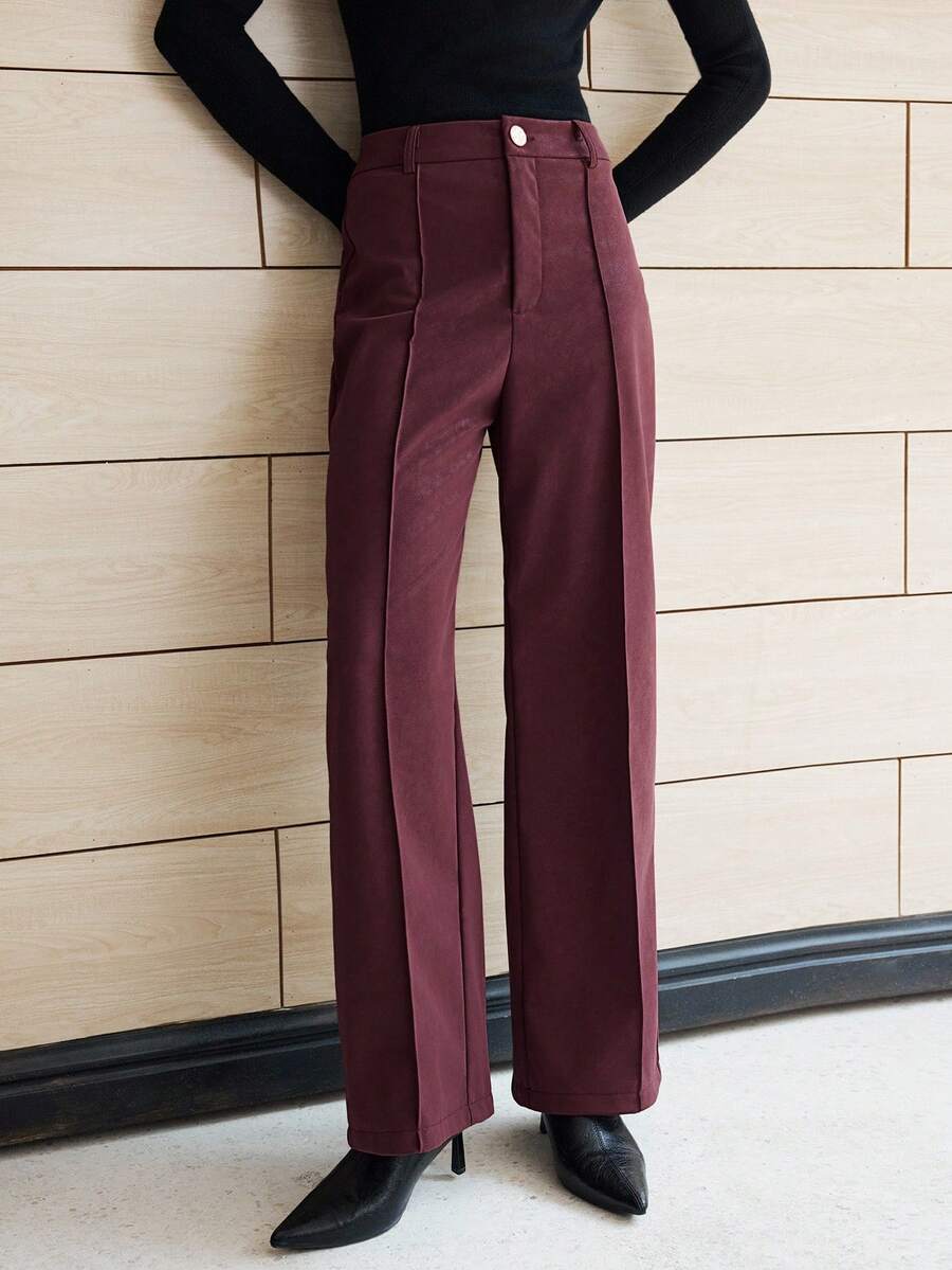 Lumivelle Women's Matte Leather Straight Leg Pants, Suitable For Commuting - Redwood - View 1
