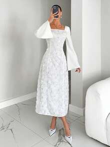 Siren Gaze Women's Elegant Party Sequin Patchwork Flare Sleeve Dress Winter New Year White
