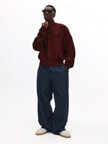 SUMWON Quarter Zip Knitted Jumper With Ribbed Collar Classic Winter Casual Long Sleeve High Neck Pull Over Regular Fit Sweater For Cold Weather - Brown - View 4