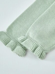 女婴棉质休闲优雅蕾丝荷叶边连帽毛衣，适合春秋季节，可爱蝴蝶结蕾丝针织连体衣，适合新生儿洗礼、百天派对、1 岁生日派对、日常穿着、旅行 - 綠色 - 查看 8