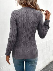 EMERY ROSE Women's Casual Cable Pattern Crew Neck Long Sleeve Sweater, Autumn/Winter - Grey - View 3