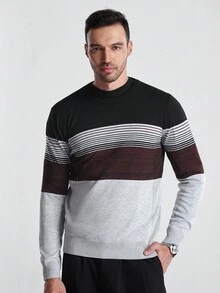 Manfinity CityGents Suéter de cuello redondo de manga larga con bloques de color para hombre, jersey de punto, otoño/invierno - Gris Claro - Ver 5