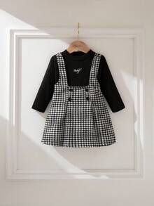 Souflis Souflis 2 件套优雅学院风灰色长袖厚汗衫和格子吊带裙女童装秋冬