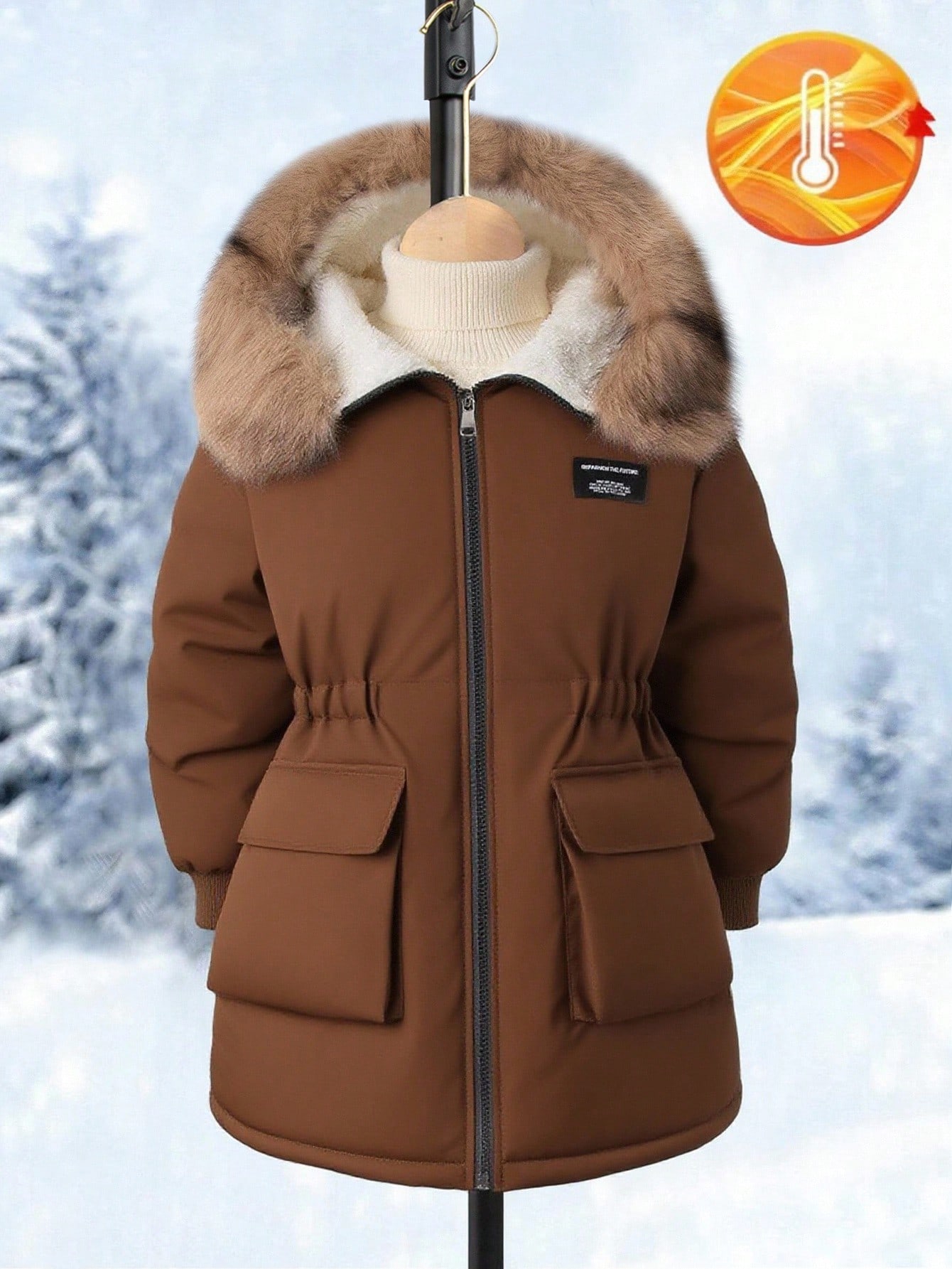 SHEIN معطف قطن متوسط الطول للفتيات للخريف/الشتاء،...