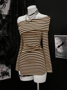 SHEIN Unity Women's Fashionable Black And Gray Striped Long Sleeve Dress - Multicolor - View 5