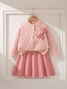 Souflis Souflis 少女波点图案3D蝴蝶结针织毛衣套装 - 粉色 - 查看 7