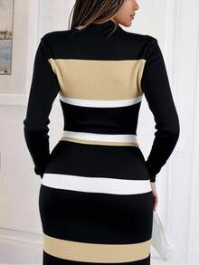 Xyvia Women's Color Block Minimalist Daily Wear Sweater Dress Fall Winter Cloth For Women - Black and White - View 2