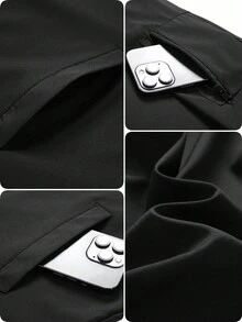 Manfinity Homme Plus Size Men's Hooded Zip-Up Long Sleeve Jacket Men Zip Up Jacket Hoodie Jacket Men Jacket Zip Up Techwear Men Techwear Jacket - Black - View 3