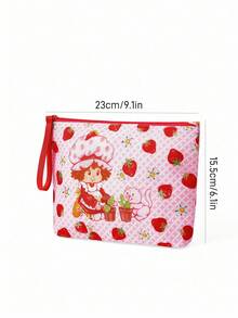 Strawberry Shortcake X SHEIN Fashionable Cute Cartoon Strawberry Print Cosmetic Bag, Gift Ideas - Baby Pink - View 8
