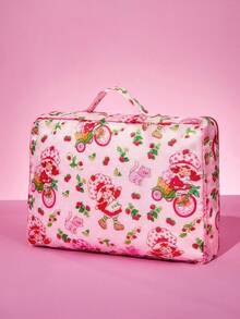 Strawberry Shortcake X SHEIN 3 Pcs Cute Strawberry Cartoon Polyester Fiber Travel Storage Bags, Mesh Surface, Categorized Storage, Suitable For Various Luggage Sizes,Gift Ideas - Pink - View 5