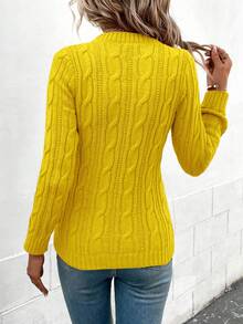 EMERY ROSE Casual Solid Color Textured Slim Fit Sweater, Autumn/Winter - Butter Yellow - View 3