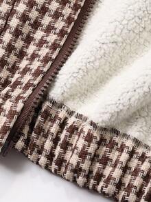 Livesso Women's Loose Fit Wool Blended Jacket With Geometric Pattern, Casual Business Style For Office Wear, Autumn/Winter Fleece Lined Women Coats