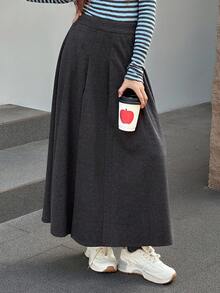 DAZY 青少年/女孩宽松纯色A字裙，秋季休闲校园风格