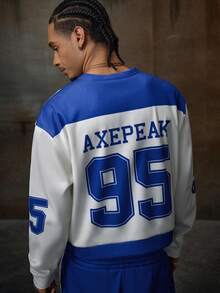 AXEPEAK Men Elastic Letter Print Crew Neck Long Sleeve Sweatshirt And Sweatpants Casual Suit, For Fall Winter, Clothes