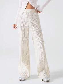 LYSMO Damskie, uniwersalne, dzianinowe spodnie z szerokimi nogawkami w jednolitym kolorze