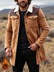 Manfinity Nomadique American Retro New Casual Business Elastic Imitation Suede Fleece Long Jacket Men, Luxury Style, Autumn And Winter Suede Jacket Brown Rodeos For Men Western Jacket - Multicolor - View 6