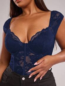 SHEIN BAE Plus Size Women Black Short Sleeve Bodysuit, Sexy Elegant Top, Commute Bodysuit, Party Bodysuit, Young Fashionable Playsuit, Lace Trim Bodysuit, Beach Holiday Casual Bodysuit, Outdoor, Afternoon Tea, Daily Wear, Y2K Style,Beach Women Outfits,Holiday Night Outfits,T Shirt,Work Tops,Rave Festival Outfits,Spring Outfits,Summer Women Clothes, Mother Day,Mother's Day Gift,Mom,Music Festival,Concert,Office Dress,Casual Going Out,Graduation