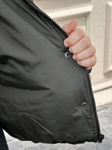 SHEIN Quần áo bé gái tuổi teen, Áo khoác nhung chần bông có khóa kéo, Thích hợp cho bé gái tuổi teen mặc thường ngày, Trở lại trường, Lễ khai giảng, Trang phục hàng ngày, Đi học, Du lịch, Thể thao, Mùa đông, Giáng sinh - màu đen - Xem 8