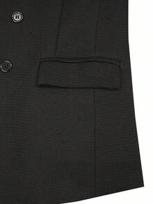 Manfinity Bizformal 男士纯色双排扣长袖正装商务西装套装 - 黑色 - 查看 5