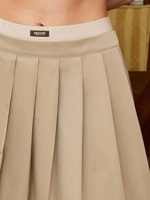 SHEIN Unity Chân váy xếp ly dài vừa phải dành cho nữ, Phong cách học thuật cổ điển, Thích hợp cho mùa tựu trường, Chân váy đa năng mùa thu/đông, Đi chơi hàng ngày, Trà chiều, Tụ tập, Du lịch, Sân bay, Thẩm mỹ quý tộc, Văn phòng, Đi làm, Thường ngày - Màu Khaki - Xem 4