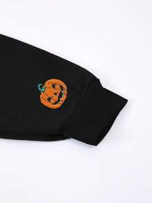 INAWLY Áo nỉ cổ tròn thêu chữ đơn giản, dáng rộng dành cho nữ - màu đen - Xem 4