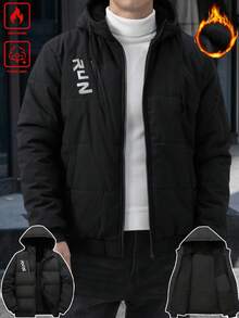 Manfinity Homme Thickened Thermal Lined Multi-Pocket Warm Long Sleeve Padded Coat For Men, Winter Coat Outerwear, Puffer - Black - View 6
