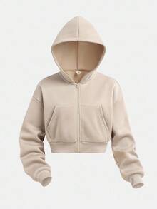 Girlism 少女休闲针织连帽卫衣和卫衣套装 - 卡其色 - 查看 6