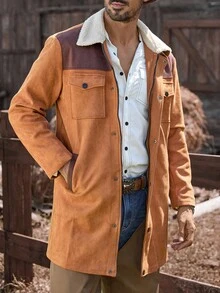 Manfinity Nomadique American Retro New Casual Business Elastic Imitation Suede Fleece Long Jacket Men, Luxury Style, Autumn And Winter Suede Jacket Brown Rodeos For Men Western Jacket - Multicolor - View 4