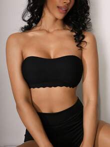 NudeFit 性感无缝冰丝波浪边裹胸文胸，一体式，聚拢，无钢圈，无肩带，防滑，女士适用 - 黑色 - 查看 3