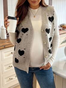 SHEIN 心形图案前扣孕妇毛衣背心