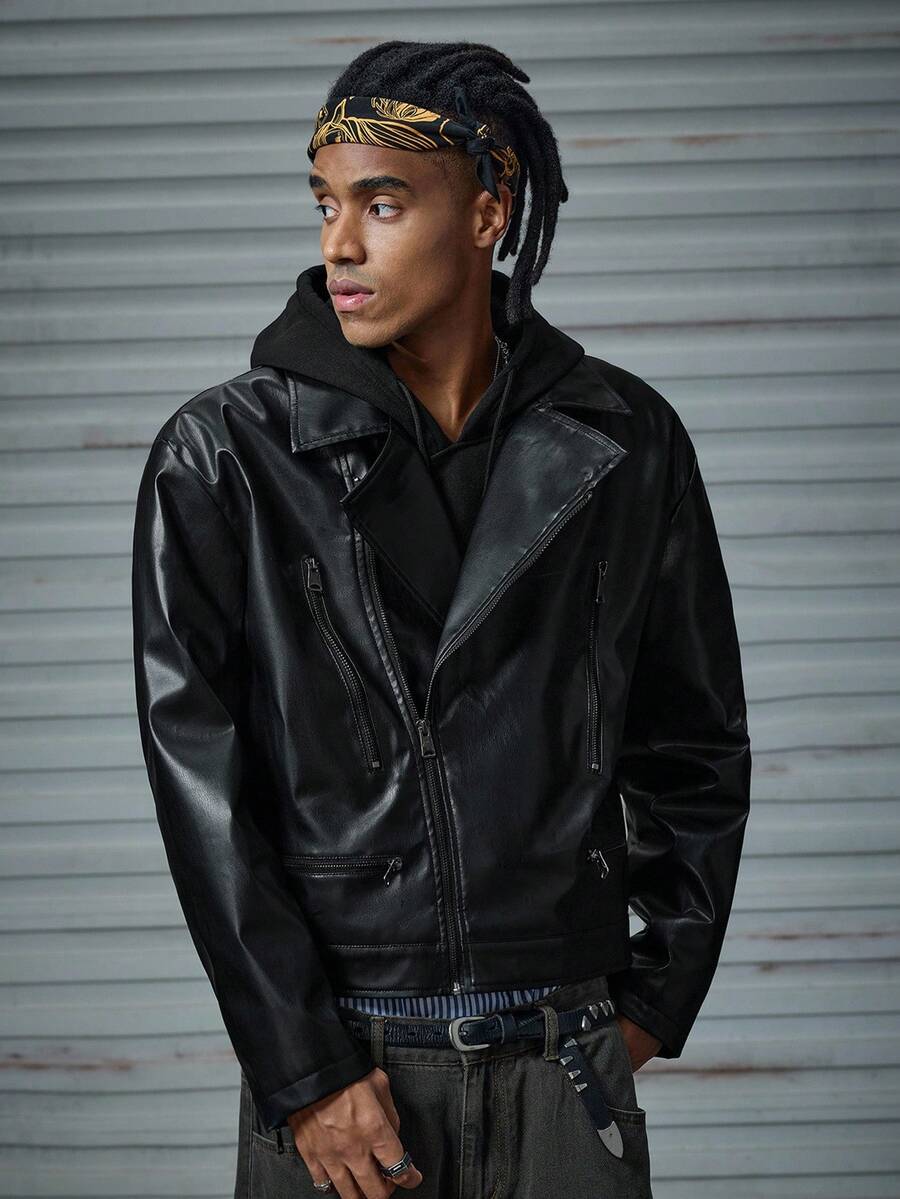 AXEPEAK Men's Solid Color Zipper Casual Fashion Long Sleeve Jacket, Versatile, For Fall Winter, Grunge