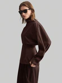 Ontre 2025秋冬女士束腰立领长袖衬衫，现代优雅都市商务休闲办公装，适合约会、派对、郊游、婚礼、生日、万圣节、圣诞节等场合，优雅女士衬衫，教师装 - 咖啡棕 - 查看 4