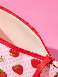 Strawberry Shortcake X SHEIN Fashionable Cute Cartoon Strawberry Print Cosmetic Bag, Gift Ideas - Baby Pink - View 7