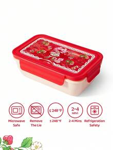 Strawberry Shortcake X SHEIN 成人和儿童午餐盒 - 1100 毫升便携式、轻便、易于携带的午餐盒，配有勺子和叉子，耐用、防漏 - 紅白色 - 查看 4