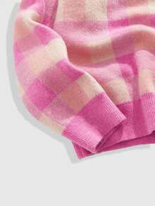 ROMWE MEN Prep Cárdigan de punto de manga larga con bloques de color a cuadros para hombre, rosa, otoño e invierno - Rosa - Ver 4