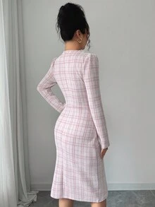 Elenzga 女士秋冬新款通勤百搭修身收腰圆领针织连衣裙