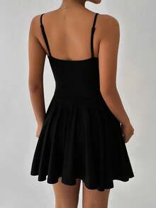 FavEase Casual Versatile Jumpsuit Mini Skirt, Spring/Summer, Built-In Bra - Black - View 2