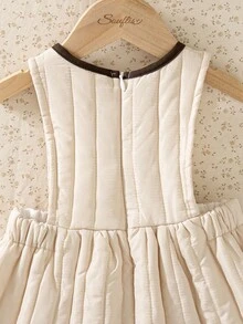 Souflis Souflis 2pcs/Set Baby Girl Casual Quilted Sleeveless Dress & Turtleneck Long Sleeve Thick T-Shirt Outfit, Suitable For School, Outings And Playtime - Multicolor - View 8