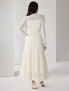 Heiryn Vestido de mujer elegante de unicolor y textura - Albaricoque - Ver 2