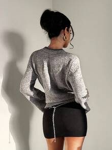 EgrlEra New Women's Autumn/Winter Single Piece Five-Pointed Star Jacquard Design Flared Cuff Korean Style Elegant Sweet Date Knit Pullover