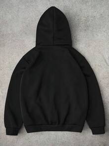 Manfinity Homme 大码男士休闲纯色拉链连帽衫运动衫，黑色拉链连帽衫，黑色拉链连帽衫，拉链连帽衫，男士拉链连帽衫，秋季 - 黑色 - 查看 2