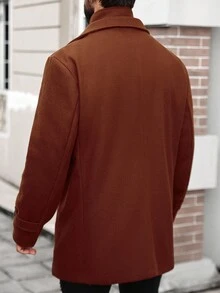 Manfinity Homme Men's Plus Size Zip Collar Long Sleeve Buttons Fashion Formal Business Knit Coat, Business Casual Coat For Going Out, Gifts For Friends, Husbands, Boyfriends Brown Outfit For Men Fall Clothes For Men Men Outerwear Brown Jacket Men Coat