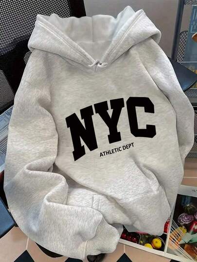 NYC 纽约男士秋冬灰色连帽卫衣