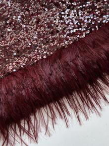 Elamini Women's Red Sequin & Feather Patchwork Halter Mini Dress, Suitable For Party And Holiday Events  Autumn/Winter Fashion. Perfect Red Dress For Holiday. - Burgundy - View 7