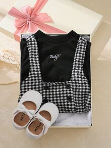 Souflis Souflis 2 件套优雅学院风灰色长袖厚汗衫和格子吊带裙女童装秋冬