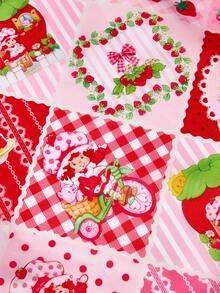 Strawberry Shortcake X SHEIN 1 Túi mua sắm gấp gọn bằng polyester in hình hoạt hình dễ thương, túi tote có túi nhỏ rời, họa tiết dâu tây, ngọt ngào, phong cách đồng quê, hình mèo, ý tưởng quà tặng. - Đỏ - Xem 6