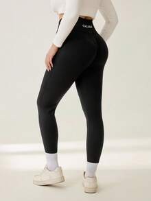 Auralis Mallas deportivas sin costuras de cintura alta para mujer talla grande, pantalones de yoga, pantalones de chándal, pantalones de chándal para mujer, pantalones de chándal para mujer, ropa deportiva de invierno para mujer - Negro - Ver 1