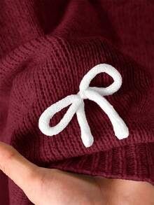 CosyJoli Plus Size Casual 3D Bow Round Neck Batwing Sleeve Loose Knit Top