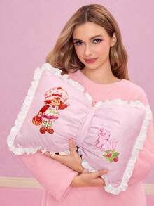 Strawberry Shortcake X SHEIN 1 chiếc gối trang trí hình nơ, chất liệu vải nhung mềm mại với viền satin, trang trí nhà cửa cho ghế sofa, văn phòng và nhiều nơi khác, ý tưởng quà tặng. - Màu Hồng baby - Xem 3