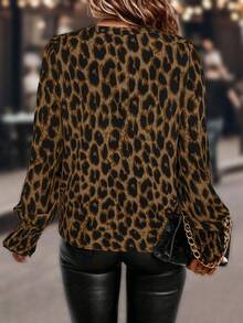 Auvina 秋季大码女式梭织印花休闲衬衫 - 鏽棕色 - 查看 2